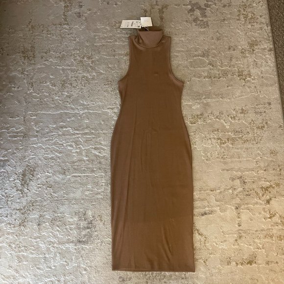 Bodycon Ribbed Turtleneck, Sleeveless Dress Midi - Picture 1 of 5